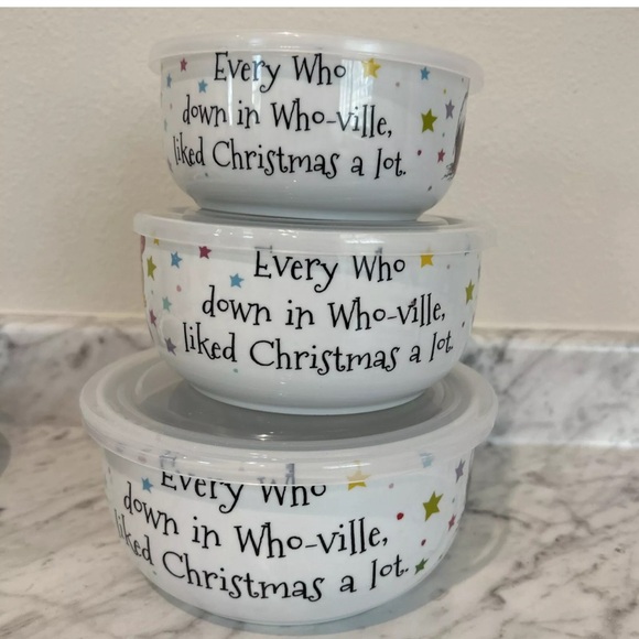 Dr Seuss Grinch Who Stole Christmas Ceramic Food Storage Containers Vented Lids - Picture 3 of 7